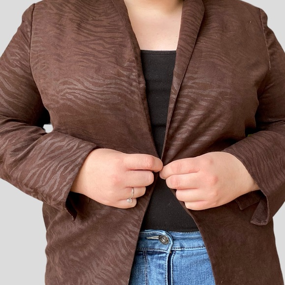 Vintage earthy indie faux suede zebra print lightweight blazer - Picture 4 of 9